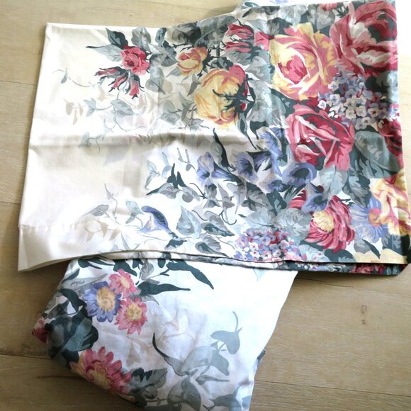 Vintage Wamsutta Double Fitted Sheet 1 Standard Pillowcase Floral Percale USA - Picture 1 of 12